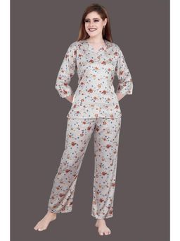 Velure - Vintage Floral Print Satin Night Suit (Set of 2)