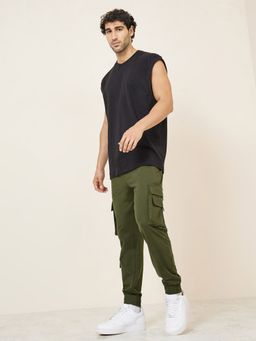 Styli - Solid Cargo Joggers with Zipper Pockets
