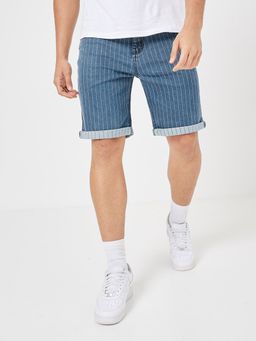 Styli - Striped Denim Regular Shorts with Turn Up Hem