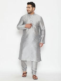 Vastramay - Men Grey Silk Blend Kurta Churidar