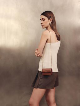 MIRAGGIO - Jackie Mini Glossy Texture Sling Bag With Detachable Strap - Brown (S)