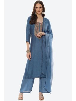 Biba - Blue Silk Unstitched Suit (Set of 3)