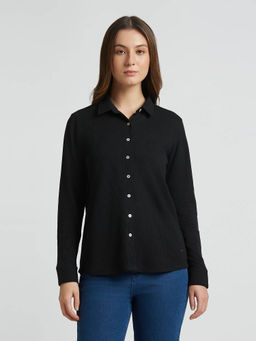 Pepe Jeans - Black Full Sleeve Waffle Knit Shirt