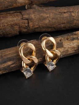 E2O - Contemporary Gold Plated Drop Earring Embellished with White Peral