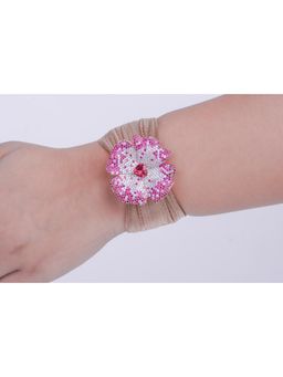 KIORAH - Women Rose Gold Plated Mesh Pink Flower Bracelet
