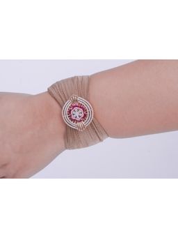 KIORAH - Women Rose Gold Plated Mesh Red Stone Flower Bracelet