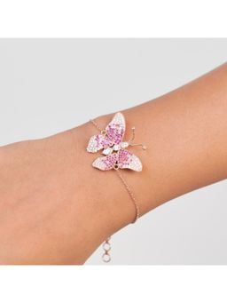 KIORAH - Women 925 Sterling Silver Rose Gold Plated Pink Butterfly Bracelet