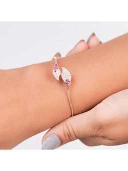 KIORAH - Women 925 Sterling Silver Rose Gold Plated Pink Studded Bracelet