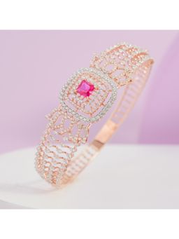 KIORAH - Women 925 Sterling Silver Rose Gold Plated Pink Stone Bracelet