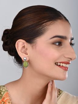 Anvik - Women Green Stone and Pearl Teardrop Earrings