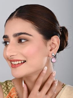 Anvik - Women Pink Stone and Pearl Teardrop Earrings