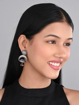 Anvik - Women Silver Oxidised Finish Jhumka Earrings