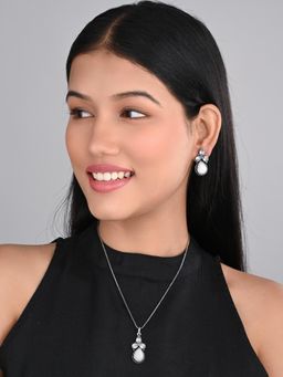 Anvik - Women Silver Oxidised Delicate Ad White Stone Necklace Set