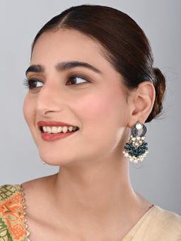 Anvik - Women Gold-Plated Navy Blue Kundan and Pearl Cluster Drop Earrings