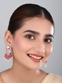 Anvik - Women Gold-Plated Pink Kundan and Pearl Cluster Drop Earrings