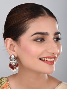 Anvik - Women Gold-Plated Maroon Kundan and Pearl Cluster Drop Earrings