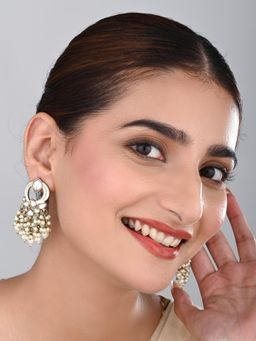 Anvik - Women Gold-Plated White Kundan and Pearl Cluster Drop Earrings