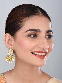Anvik - Women Gold-Plated Yellow Kundan and Pearl Cluster Drop Earrings
