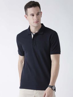 Club York - Men Navy Blue Solid Polo Collar T-Shirt