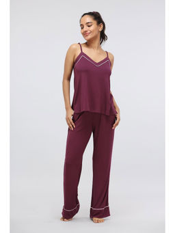 NeceSera - Wine Piping Modal Pajama With Tank Top (Set of 2)