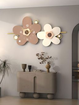 The Art House - CL108 80 x 40cm Beige and Gold Flower Metal Wall Clock