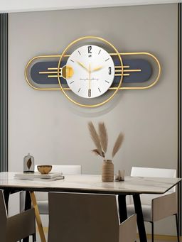 The Art House - CL118 80 x 38cm White, Gold and Grey Round Metal Wall Clock
