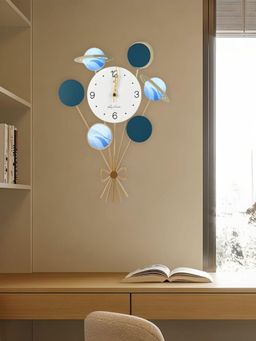 The Art House - CL130 62 x 45cm White and Blue Round Metal Wall Clock