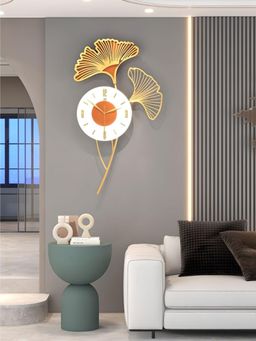 The Art House - CL135 66 x 35cm White and Gold Flower Metal Wall Clock
