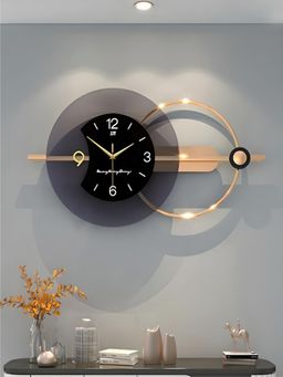 The Art House - CL152 80 x 38cm Black and Gold Round Metal Wall Clock