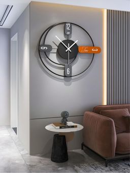 The Art House - CL159 45 x 40cm Black and Orange Round Metal Wall Clock
