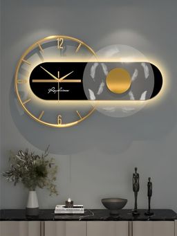 The Art House - CL164 60 x 36cm Black and Gold Round Metal Wall Clock