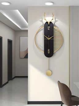The Art House - CL174 64 x 29cm Black and Gold Other Metal Wall Clock