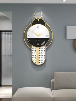 The Art House - CL176 60 x 38cm Black and Gold Round Metal Wall Clock
