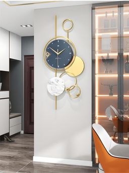 The Art House - CL178 78 x 38cm Blue and Gold Round Metal Wall Clock