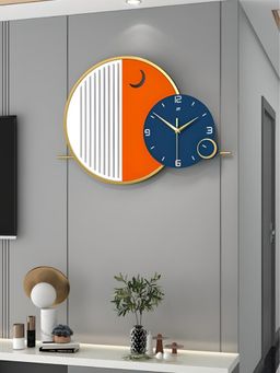 The Art House - CL188 54 x 38cm White, Orange and Blue Round Metal Wall Clock