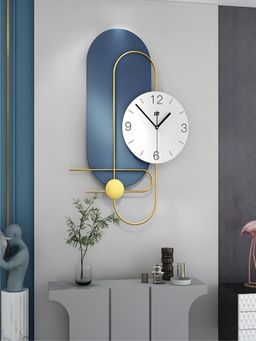 The Art House - CL199 55 x 36cm Blue and Gold Round Metal Wall Clock