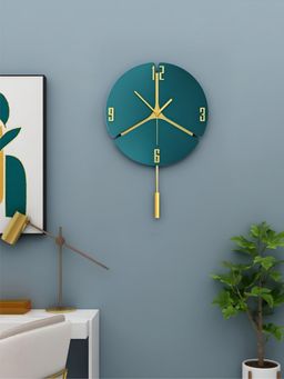 The Art House - CL207 45 x 30cm Green and Gold Round Metal Wall Clock