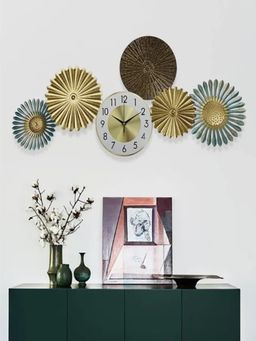 The Art House - CL21 100.076 x 45.974 cm White and Gold Round Metal Wall Clock