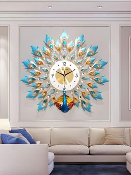 The Art House - CL312 60 x 55cm Blue and Gold Round Metal Wall Clock
