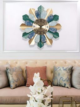 The Art House - CL336 60 x 60cm Blue and Gold Round Metal Wall Clock