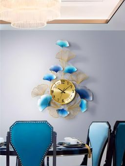 The Art House - CL338 84 x 64cm Gold and Blue Flower Metal Wall Clock