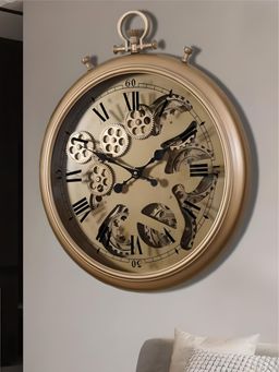 The Art House - CL368 62 x 52.5cm Gold and Black Round Metal Roman Numerals Wall Clock