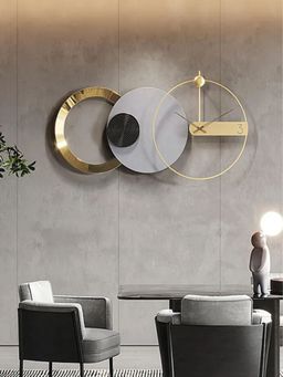 The Art House - CL37 84.074 x 44.958 cm Gold Round Metal Wall Clock