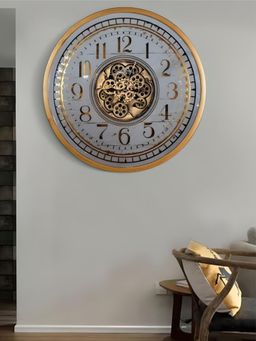 The Art House - CL371 80 x 80cm Gold and White Round Metal Wall Clock