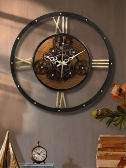The Art House - CL381 50 x 50cm Black and Brown Round Metal Wall Clock