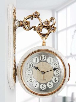 The Art House - CL392 39.5 x 25cm White and Gold Round Metal Wall Clock