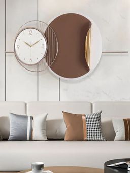 The Art House - CL4 122.936 x 59.944 cm White and Brown Round Metal Wall Clock