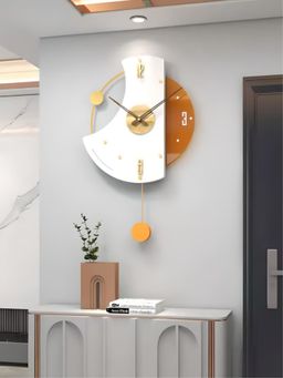 The Art House - CL408 78 x 48cm White and Orange Round Metal Wall Clock