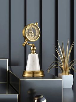 The Art House - CL46 29.972 x 12.954 cm Gold and White Round Metal Wall Clock