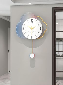 The Art House - CL86 62 x 44cm White and Blue Round Metal Wall Clock